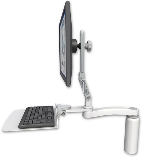 AccessMount™ Ultra 510 LCD desk mount with a 7.5" riser, a 12" flat keyboard tray, and an 11" arm