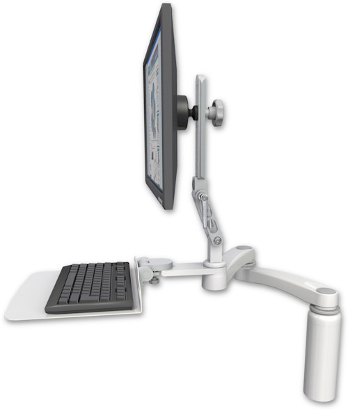 AccessMount™ Ultra 510 LCD desk mount with a 7.5" riser, a 12" flat keyboard tray, and a 20" double-arm