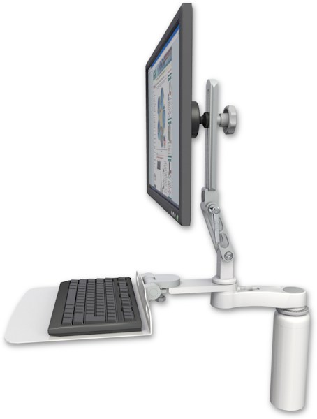 AccessMount™ Ultra 510 LCD desk mount with a 7.5" riser, a 12" flat keyboard tray, and an 6" arm