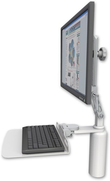 AccessMount™ Ultra 510 LCD desk mount with a 7.5" riser and a 12" flat keyboard tray