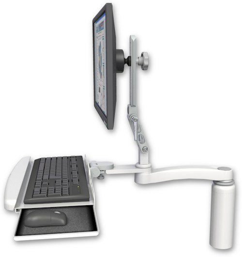 AccessMount™ Ultra 510 LCD desk mount with a 7.5" riser, a wrist-rest keyboard tray, and an 11" arm