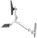 AccessMount™ Ultra 182 Arm with Paralink monitor mount mount on a 19" wall track slider, a 12" keyboard tray, and an 6" arm