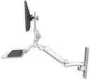 AccessMount™ Ultra 182 Arm with Paralink monitor mount mount on a 19" wall track slider, a 12" flat keyboard tray, and an 11" arm