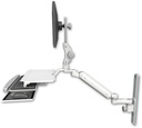 AccessMount™ Ultra 182 Arm with Paralink monitor mount mount on a 19" wall track slider, a work surface tray and slide-out keyboard tray, and an 6" arm