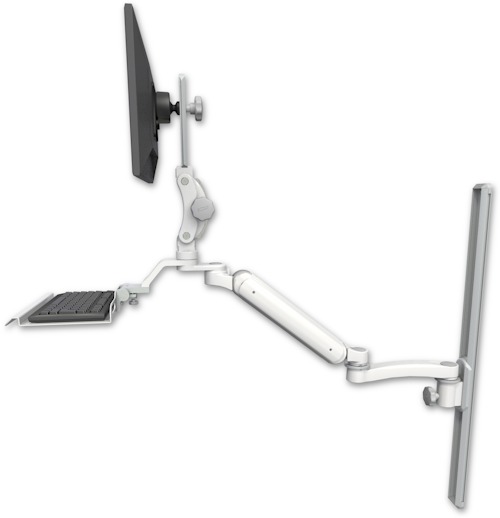 AccessMount™ Ultra 182 Arm with Paralink monitor mount mount on a 36" wall track slider, a 12" keyboard tray, and an 11" arm