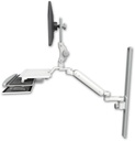 AccessMount™ Ultra 182 Arm with Paralink monitor mount mount on a 36" wall track slider, a work surface tray and slide-out keyboard tray, and an 6" arm