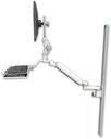 AccessMount™ Ultra 182 Arm with Paralink monitor mount mount on a 50" wall track slider, a wrist-rest keyboard tray, and an 6" arm