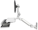 AccessMount™ Ultra 182 Arm with Paralink monitor mount wall mount, a work surface tray and slide-out keyboard tray, and an 6" arm