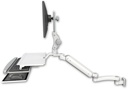 AccessMount™ Ultra 182 Arm with Paralink monitor mount 3.5" wall mount, a work surface tray and slide-out keyboard tray, and an 11" arm