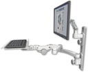 AccessMount™ Ultra 500 LCD mount on a 19" wall track with separate arms, a 12" paralink keyboard tray, and a 20" double-arm