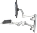 AccessMount™ Ultra 500 LCD mount on a 19" wall track with separate arms, a 12" paralink keyboard tray, and an 11" arm and 20" double-arm