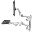 AccessMount™ Ultra 500 LCD mount on a 19" wall track with separate arms, a 12" paralink keyboard tray, and two 20" double-arms