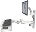 AccessMount™ Ultra 500 LCD mount on a 19" wall track with separate arms, a paralink keyboard tray w/ wrist rest bend, and an 11" arm