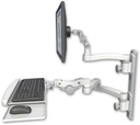 AccessMount™ Ultra 500 LCD mount on a 19" wall track with separate arms, a paralink keyboard tray w/ wrist rest bend, and an 11" arm and 20" double-arm