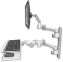 AccessMount™ Ultra 500 LCD mount on a 19" wall track with separate arms, a paralink keyboard tray w/ wrist rest bend, and two 20" double-arms
