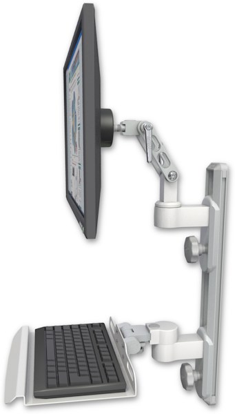 AccessMount™ Ultra 500 LCD mount on a 19" wall track with separate arms and a 12" keyboard tray