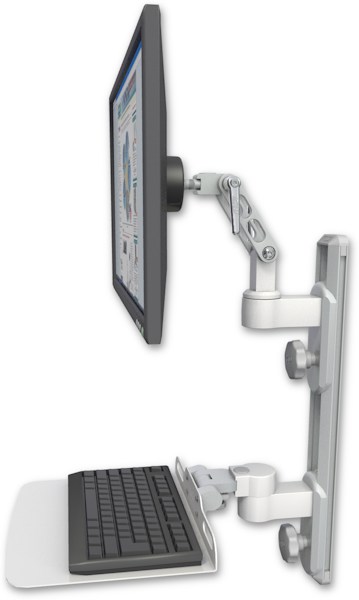 AccessMount™ Ultra 500 LCD mount on a 19" wall track with separate arms and a 12" flat keyboard tray