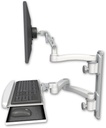 AccessMount™ Ultra 500 LCD mount on a 19" wall track with separate arms, a wrist-rest keyboard tray, and an 11" arm and 20" double-arm
