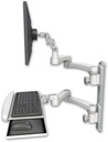 AccessMount™ Ultra 500 LCD mount on a 19" wall track with separate arms, a wrist-rest keyboard tray, and two 20" double-arms