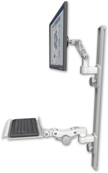 AccessMount™ Ultra 500 LCD mount on a 36" wall track with separate arms and a 12" paralink keyboard tray