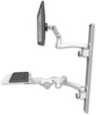 AccessMount™ Ultra 500 LCD mount on a 36" wall track with separate arms, a 12" flat paralink keyboard tray, and an 11" arm and 20" double-arm