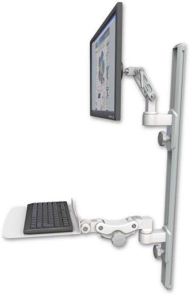 AccessMount™ Ultra 500 LCD mount on a 36" wall track with separate arms and a 12" flat paralink keyboard tray
