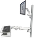 AccessMount™ Ultra 500 LCD mount on a 36" wall track with separate arms, a paralink keyboard tray w/ wrist rest bend, and an 11" arm