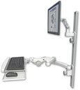 AccessMount™ Ultra 500 LCD mount on a 36" wall track with separate arms, a paralink keyboard tray w/ wrist rest bend, and a 20" double-arm