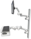 AccessMount™ Ultra 500 LCD mount on a 36" wall track with separate arms, a paralink keyboard tray w/ wrist rest bend, and two 20" double-arms