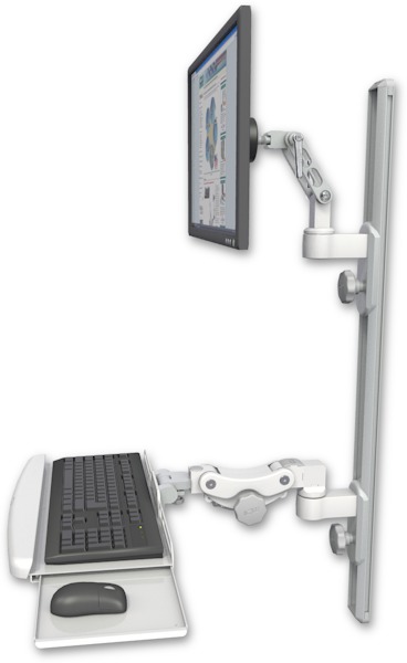 AccessMount™ Ultra 500 LCD mount on a 36" wall track with separate arms and a paralink keyboard tray w/ wrist rest bend