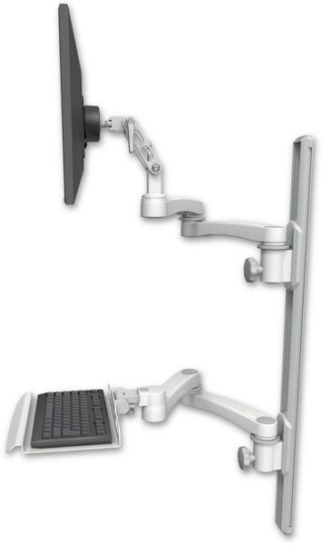 AccessMount™ Ultra 500 LCD mount on a 36" wall track with separate arms, a 12" keyboard tray, and two 20" double-arms