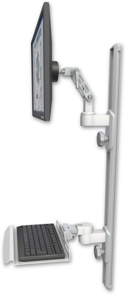 AccessMount™ Ultra 500 LCD mount on a 36" wall track with separate arms and a 12" keyboard tray