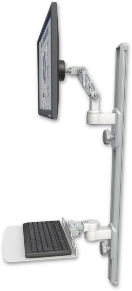 AccessMount™ Ultra 500 LCD mount on a 36" wall track with separate arms and a 12" flat keyboard tray