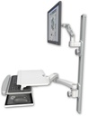 AccessMount™ Ultra 500 LCD mount on a 36" wall track with separate arms, a work surface tray and slide-out keyboard tray, and a 20" double-arm