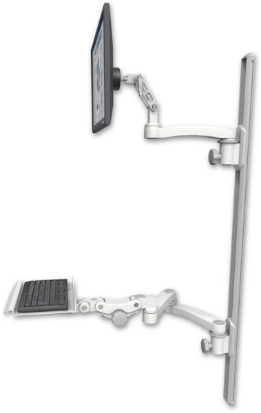 AccessMount™ Ultra 500 LCD mount on a 50" wall track with separate arms, a 12" paralink keyboard tray, and an 11" arm and 20" double-arm