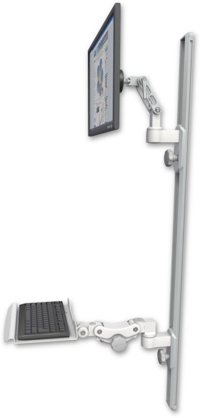 AccessMount™ Ultra 500 LCD mount on a 50" wall track with separate arms and a 12" paralink keyboard tray