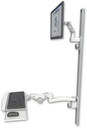AccessMount™ Ultra 500 LCD mount on a 50" wall track with separate arms, a paralink keyboard tray w/ wrist rest bend, and an 11" arm