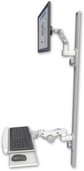 AccessMount™ Ultra 500 LCD mount on a 50" wall track with separate arms and a paralink keyboard tray w/ wrist rest bend