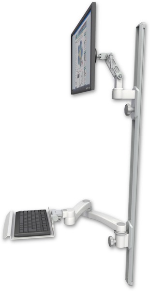 AccessMount™ Ultra 500 LCD mount on a 50" wall track with separate arms, a 12" keyboard tray, and a 20" double-arm
