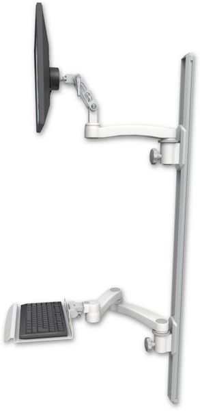 AccessMount™ Ultra 500 LCD mount on a 50" wall track with separate arms, a 12" keyboard tray, and an 11" arm and 20" double-arm