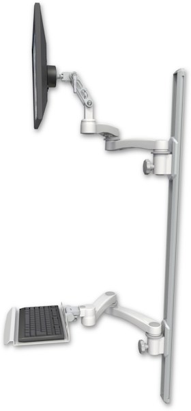 AccessMount™ Ultra 500 LCD mount on a 50" wall track with separate arms, a 12" keyboard tray, and two 20" double-arms