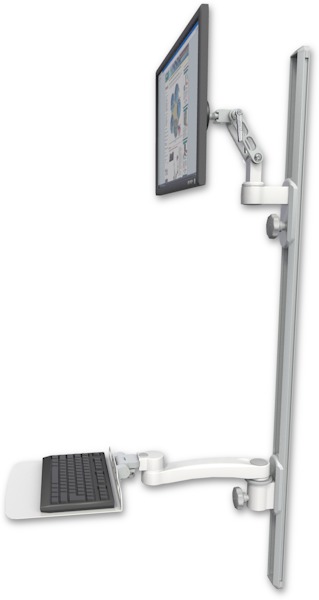 AccessMount™ Ultra 500 LCD mount on a 50" wall track with separate arms, a 12" flat keyboard tray, and an 11" arm