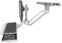AccessMount™ Inverted Ultra 182 Arm with short EV710 monitor mount mount on a ProSlide 28" track slider, a 1" riser, and a wrist-rest keyboard tray