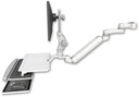 AccessMount™ Inverted Ultra 182 Arm with Paralink monitor mount mount for a 1.75" pole, a work surface tray and slide-out keyboard tray, and an 6" arm