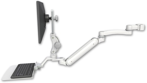 AccessMount™ Inverted Ultra 182 Arm with Paralink monitor mount mount for a 2" pole, a 12" flat keyboard tray, and an 11" arm