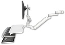 AccessMount™ Inverted Ultra 182 Arm with Paralink monitor mount mount for a 2" pole, a work surface tray and slide-out keyboard tray, and an 6" arm