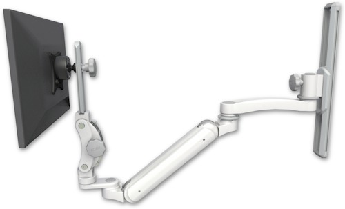 AccessMount™ Inverted Ultra 182 Arm with Paralink monitor mount mount on a 19" wall track slider and an 11" arm