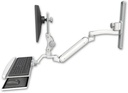 AccessMount™ Inverted Ultra 182 Arm with Paralink monitor mount mount on a 19" wall track slider, a wrist-rest keyboard tray, and an 11" arm