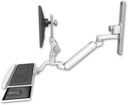 AccessMount™ Inverted Ultra 182 Arm with Paralink monitor mount mount on a 19" wall track slider, a wrist-rest keyboard tray, and an 6" arm