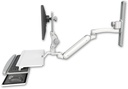AccessMount™ Inverted Ultra 182 Arm with Paralink monitor mount mount on a 19" wall track slider, a work surface tray and slide-out keyboard tray, and an 11" arm